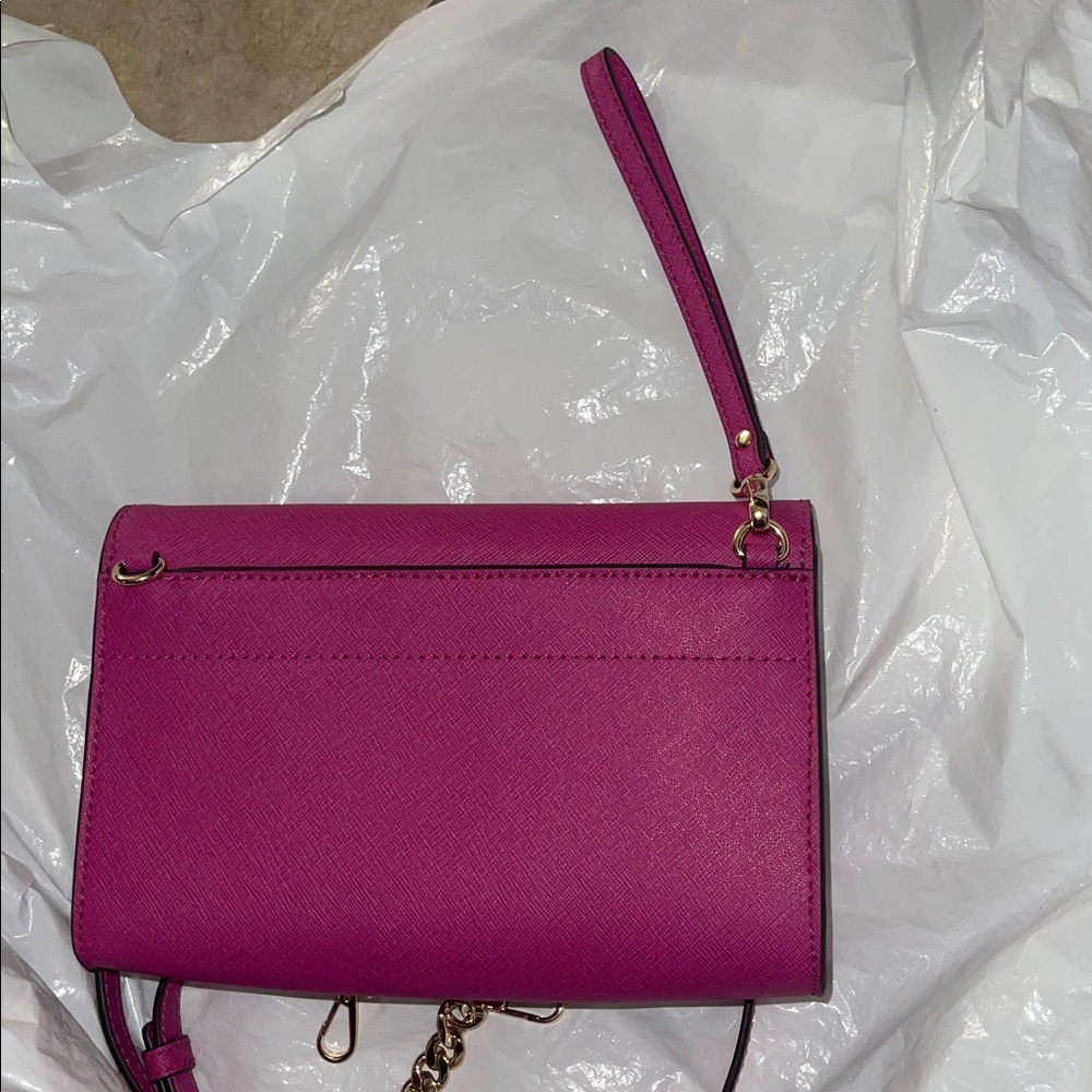 Michael Kors Leather Purse Crossbody Shoulder Strap Pink (Hot Rose) wristlet - Picture 9 of 10